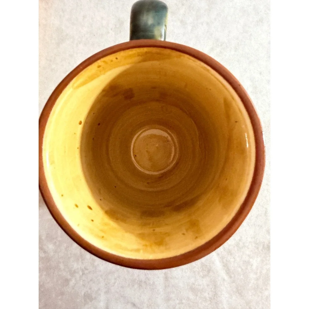 Pier 1 P1 Ceramic Pedestal Mug Brown Glazed Scrollwork‎ Footed Coffee Cup